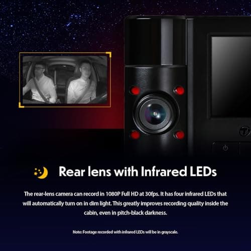 Transcend DrivePro Dash Cam Front and Rear, 2K QHD 1440P+1080P Full HD Car Cam/140°Wide-Angle/180°Rotatable Rear Lens/Night Vision Loop Recording/Head-Up Display/Wi-Fi/GPS GLONASS/ADAS/Support 1TB Max 6