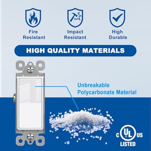 CML Single Pole Decorator Light Switch, 20 Pack Rocker Paddle Wall Switch, 15A 120/277V, On/Off Interrupter, UL Listed, White 6