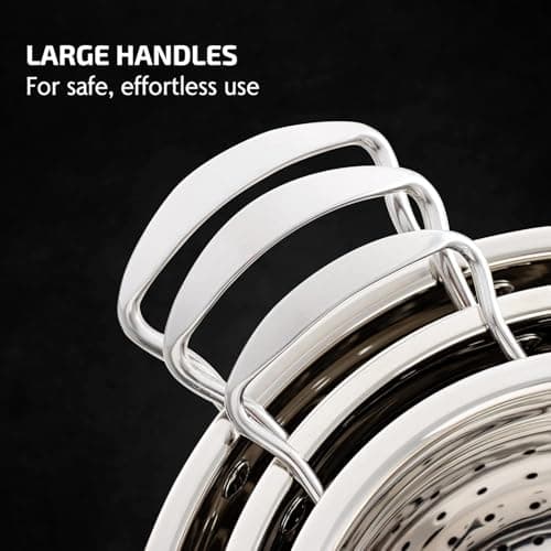 OVENTE Premium Stainless Steel Colander Set of 3 with Comfortable Large Handles, 1.5, 3, 5 Quarts Essential Kitchen Strainer for Draining Spaghetti Pasta, Rinsing Vegetables or Fruits, Silver C46263S 8