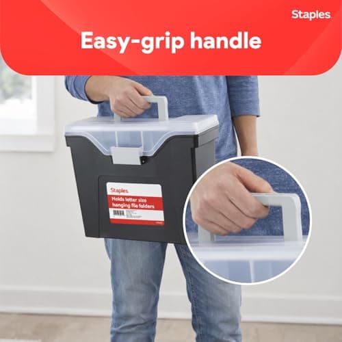 STAPLES File Box - Portable Storage Organizer, Letter Size, Black with Lift-Off Lid & Easy-Grip Handle 5