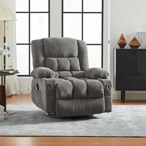 Power Recliner Chair with Swivel Rocker for Adults, Ergonomic Oversized Recliner Lounge Chair for Living Room with Rocking Function and Side Pocket and 2 Cup Holders 9