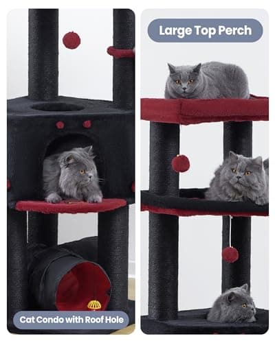 Heavy Duty Cat Tree for Large Cats Adult - 60 Inch XXL Sturdy Cat Tower Condo with Extra Wide Scratching Posts (φ4.4in) Big Cat House Hammock Perch - Indoor Wood Modern Multi Level Corner Cat Bed 8