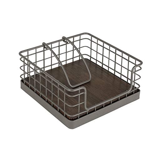 Spectrum Madison Farmhouse Weighted Napkin Holder with Tension Arm for Kitchen Countertop & Dining Room Table Decor, Rustic Style Sturdy Steel Wood and Metal Napkin Dispenser, Industrial Gray