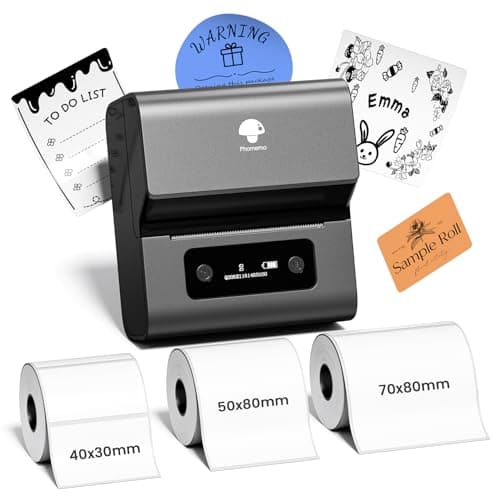Phomemo M221 Label Maker Machine with 3 Tapes, 3 Inch Bluetooth Thermal No Ink Label Maker for Address, Barcode, Small Business, Home for Phone/PC, Space Gray, with 430 Pieces Labels