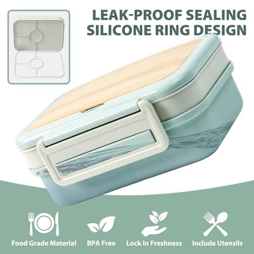 Freshmage Bento Box Adult, Stackable Bento Box with Utensil, Compartment Salad Container for Lunch, 58oz, BPA-Free, Leakproof, Microwave & Dishwasher Safe for Work, Office, Commute (Lake Blue) 5