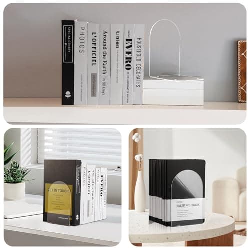 Adwikoso Book Ends for Shelves Clear Acrylic Bookends for Heavy Books Organizer Book Stopper to Hold Books for Home Office School and Desktop Decoration(Circular Arc) (6) 6