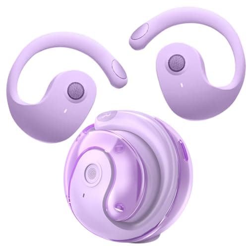 ZYHKJYL OWS Wireless Bluetooth Earbuds/Headphones, Ball Shape Charge Case, Bluetooth 5.4 with Built-in Mic, Flexible Earhook for Sports, Work, Travel, Easy to Carry [Purple]