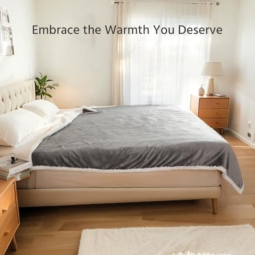 YUSTAL Electric Heated Blanket Full Size 72x84 Inch - Super Soft Flannel, 10 Heat Settings, 1-12H Auto Shut Off, Machine Washable, Easy Controller, Perfect for Winter Warmth - Light Grey 6