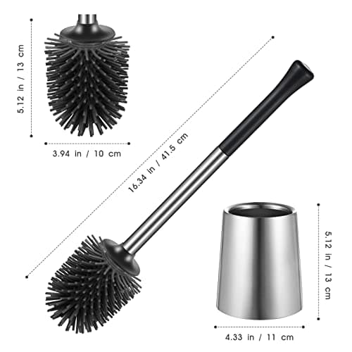 HAMITOR Toilet Bowl Brush Holder Set: Silicone Stainless Steel Deep Cleaning Toilet Cleaner Brush for Bathroom Restroom - Compact Modern Rv Toilet Scrubber Accessories with Caddy 8