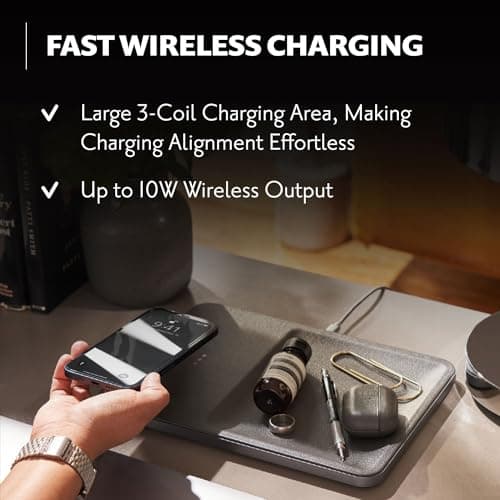 Courant Catch:3 Classics - Italian Leather Wireless Charging Station and Valet Tray (Black) - Compatible with iPhone 16, 15, 14, 13, 12, 11, Galaxy S24, S23, S22, S21, S20, Note, AirPods, AirPods Pro 5
