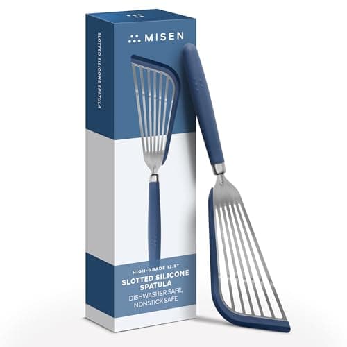 Misen Fish Silicone Spatula - Slotted Turner for Cooking - Perfect for Frying - Heat Resistant - Dishwasher Safe -1mm Thick Flexible Flipper - Soft Silicone Grip Handle for Easy Use