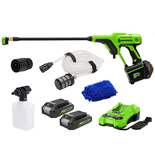 Greenworks 24V 600 PSI (0.8 GPM) Cordless Power Cleaner with (2) 2Ah Batteries, Charger, & Wash Glove, Green