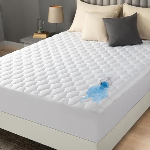 Utopia Bedding Waterproof Mattress Protector, Queen Mattress Pad, Noiseless Quilted Fitted Cover with Deep Pocket Stretches up to 16 Inches (White)