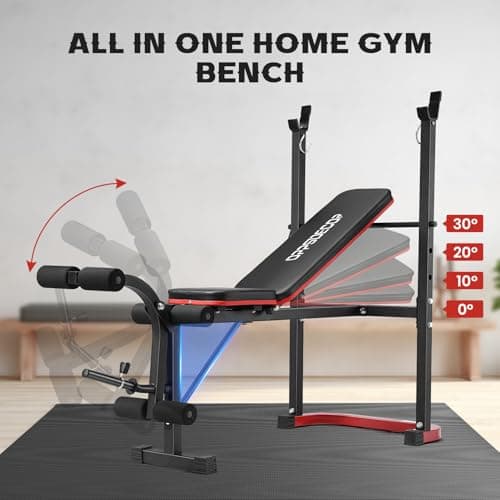 OPPSDECOR Adjustable Weight Bench Set with Leg Developer & Preacher Curl Pad, Full Body Workout Bench Press Set with Squat Rack for Home Gym Fitness, Standard Strength Training Bench 5
