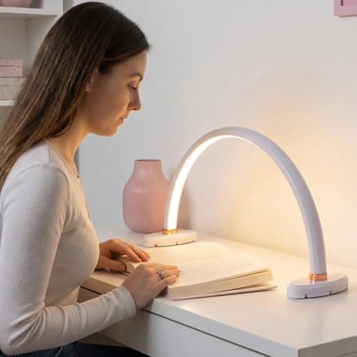 obcd Half Moon Light for Nail Desk 16 inch Nail Desk Light Half Moon Lamp Portable Arch Lamp Dimmable with Foldable Bracket for Desk Salon Table Use, 3 Color Temperature 7