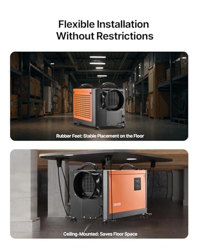 VEVOR 70 Pints Commercial Dehumidifier with Pump, Portable Crawl Space Dehumidifiers for Basement Storage Room Industrial, Auto Defrost/Drainage, Heavy-duty Galvanized Steel, with 2 Drain Hoses 5