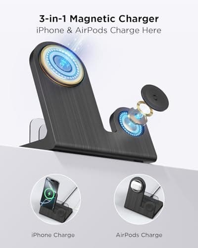 P1euusy Wireless Magnetic Charger for iPhone: 3-in-1 Charging Station for Multiple Devices Apple - 18W Charging Stand for iPhone 17 16 15 14 13 12 Pro Max Plus Apple Watch iPad Airpods 3/Pro 2nd 6