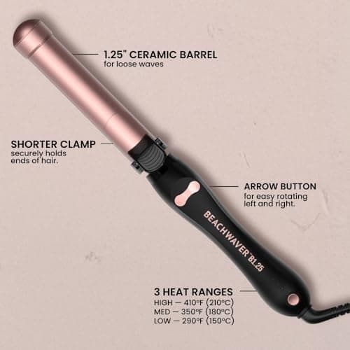 The Beachwaver Co. B1.25 Rotating Curling Iron - Midnight Rose | Automatic 1 1/4-Inch Ceramic Curling Iron - Larger Barrel Size for Medium-to-Long Hair! | Auto-Shut Off, Travel-Friendly, Dual Voltage 5
