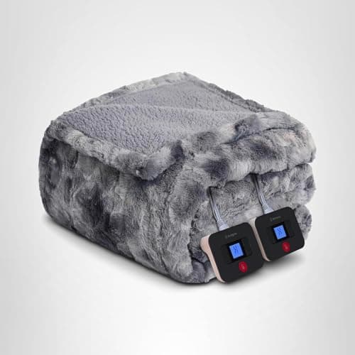 Westinghouse Electric Blanket Queen, Faux Fur Heated Blanket with 10 Heating Levels & 1-12 Hours Auto Off, Soft Cozy Sherpa Heated Blanket Washable Blanket (84" x 90" Queen Size, Grey) 9