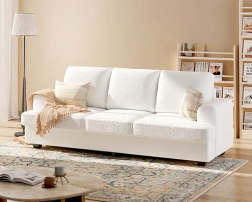 KKL 89 Inches Loveseat Sofa, Comfy Cloud Couch with Deep Seats, 3 Seater Couches for Living Room, Bouclé Fabric, Wood Frame, Easy Assembly, Beige 7