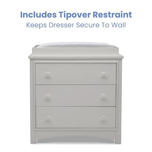 Delta Children Perry 3 Drawer Dresser with Changing Top and Interlocking Drawers, Moonstruck Grey 8