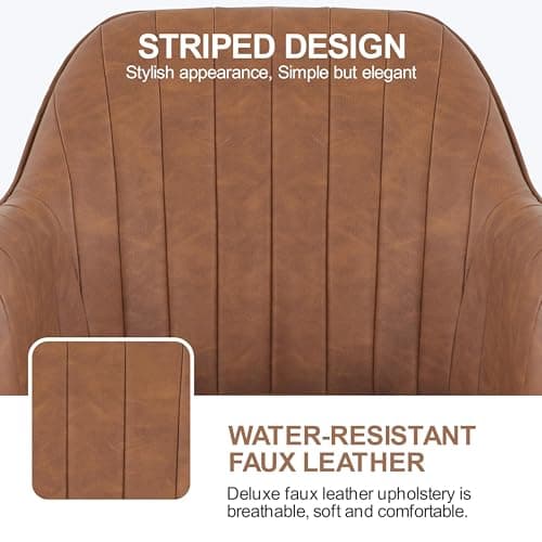 Yaheetech Modern Faux Leather Desk Chair Makeup Chair Height Adjustable Swivel Office Task Computer Armchair for Living Room Retro Brown 7