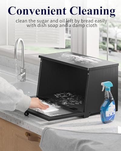 Kitsure Bread Box - Wooden Bread Box for Kitchen Countertop, Large Capacity Kitchen Countertop Organizer, Stylish Bread Storage with Window, Multi-functional Container, Black, 15.0"x8.3"x9.1" (1T) 6
