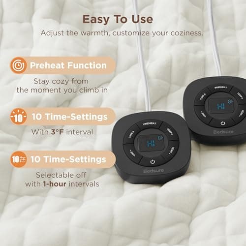 Bedsure Electric Blanket Queen Size - Quilted Winter Bedding of Thick Flannel, Dual Control Heated Blanket with 10 Heat & 10 Time Settings, Fast Heating for Cold Sleepers (84x90 inches, Ivory) 5