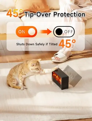 Pxonmow Small Space Heater with Realistic Flame Effect,600W Portable Mini Electric Desk Heater for Indoor Use,Fast Heating for Office,Bedroom,Study Room with Overheating&45° Tip-Over Protection,black 7