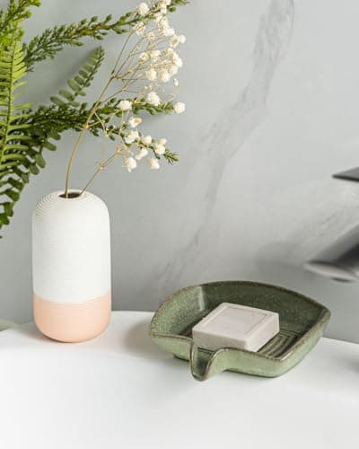 Self Draining Soap Dish, Ceramic Drain Soap Holder Waterfall Design Soap Saver for Shower, Bathroom, Sink, Kitchen and Countertop, Keeps Dry, Green 8