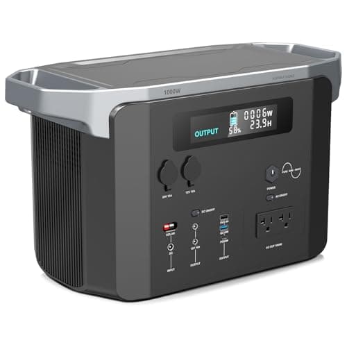 Portable Power Station 1000W - 1075Wh Camping Solar Generator with 9 Ports, AC Outlet DC USB PD Output, IPX4 Outdoor Power Supply for CPAP RV Home Use Emergency Backup