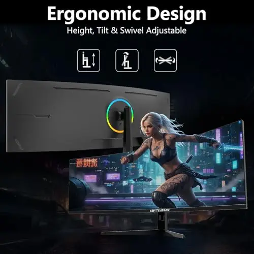 49 Inch Curved Ultra Wide Gaming Monitor, 4K (3840x1080P), 144Hz/165Hz 1500R, 32:9125% sRGB, FreeSync, Height Adjustable Screen Monitor, HDMI 2.1 And DP 1.4, Supports Wall Mounted Installation 7