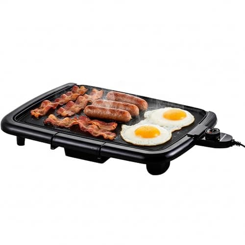 OVENTE Electric Griddle with 16 x 10 Inch Flat Non-Stick Cooking Surface, Removable and Adjustable Temperature Control, Indoor Grill for Instant Breakfast, Pancakes, Eggs or Burgers, Black GD1610B