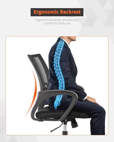 Home Office Chair Ergonomic Desk Chair Mid-Back Mesh Computer Chair Lumbar Support Comfortable Executive Adjustable Rolling Swivel Task Chair with Armrests(Black) 6
