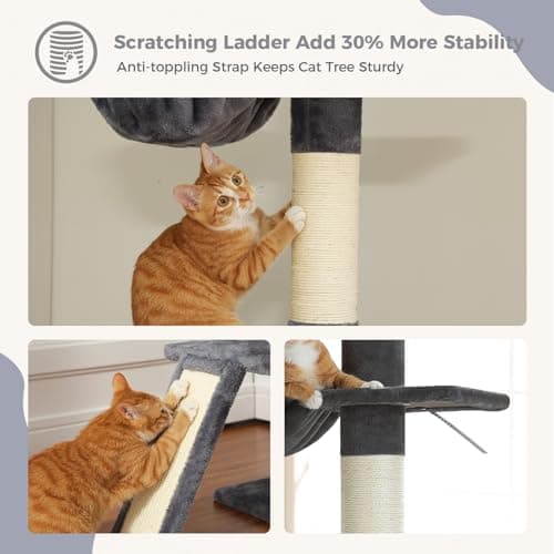 PEQULTI Cat Tree Floor to Ceiling, Tall Cat Tower, Adjustable Height (83''-108'') 5 Tiers Climbing Tree for Indoor Cats with Cat Condo, Scratching Post and Ladder, Dark Grey 7