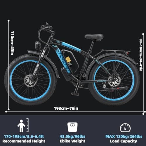 AWD Electric Bike for Adults, Peak 4000W Power 26” Fat Tire Ebike Dual Motor Electric Bicycles, 48V 22.4AH Removable Battery Fast Dual Hydraulic Brakes 21-Speed Electric Mountain Bike (V3, Black-Blue) 8
