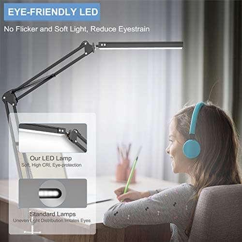 LED Desk Lamp,Adjustable Swing Arm Desk Lamp with Clamp,Dimmable Desk Light Eye-Care Table Light, Memory Function, 3 Color Modes, 10-Level Brightness Table Lamp for Home, Office, Study, Reading 6