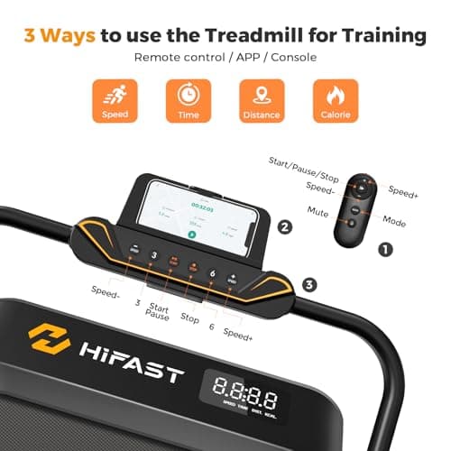 HiFast Walking Pad Treadmill, 3 in 1 Foldable Under Desk Treadmills for Home Office, Small Walking Pad with Incline Handle Bar, 300lbs Capacity 2.5HP Portable Running Machine with APP Remote Control 7