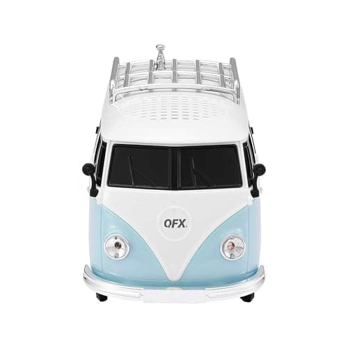 QFX Bluetooth 1961 Retro Mini Bus Speaker, 2-Inch Speaker, Hands-Free Link, Built-in Microphone, FM Radio, and LED Party Lights, Blue - BT-1961-BLU