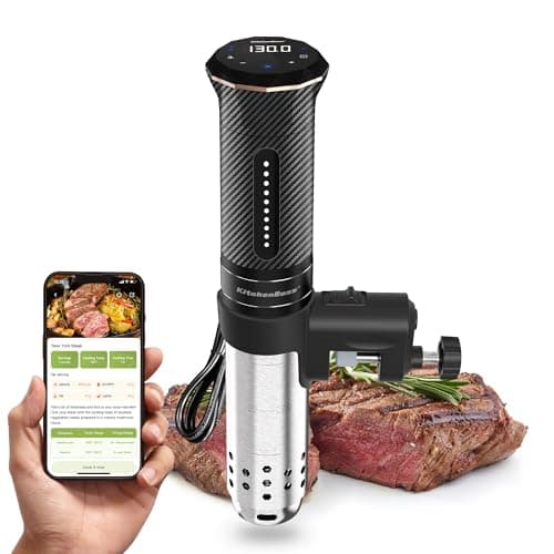 KitchenBoss Wifi Sous Vide Machine: Ultra-quiet Sous Vide Cooker Immersion Circulator APP Control, IPX7 Waterproof Stainless Steel 1100W Professional Sous Vide Precision Cooker, Black (G300PT)