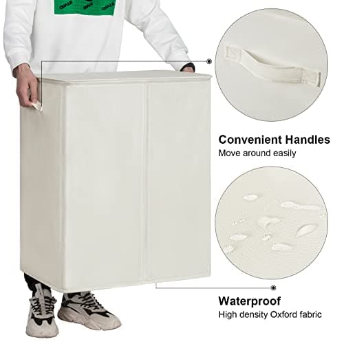 WOWLIVE 154L Double Laundry Hamper with Lid and Removable Laundry Bags, Large Dirty Clothes Hamper 2 section Collapsible Laundry Basket Dorm Room Storage for Bedroom, Bathroom, College,Beige 6