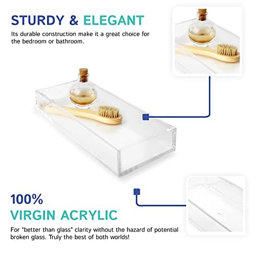 Huang Acrylic Clear Catchall Decorative Tray | Minimalistic Design for Keys, Wallet, Perfume, Jewelry, or Makeup | Rectangular Organizer Tray for Vanity, Dresser, Bathroom, Bedroom | 14 x 6.25 inches 5