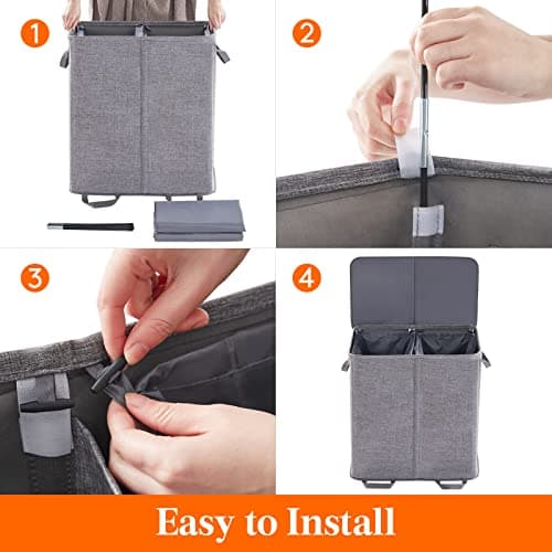 Lifewit Double Laundry Hamper with Lid and Removable Laundry Bags, Large Collapsible 2 Dividers Dirty Clothes Basket with Handles for Bedroom, Laundry Room, Closet, Bathroom, College, 136L Gray 3