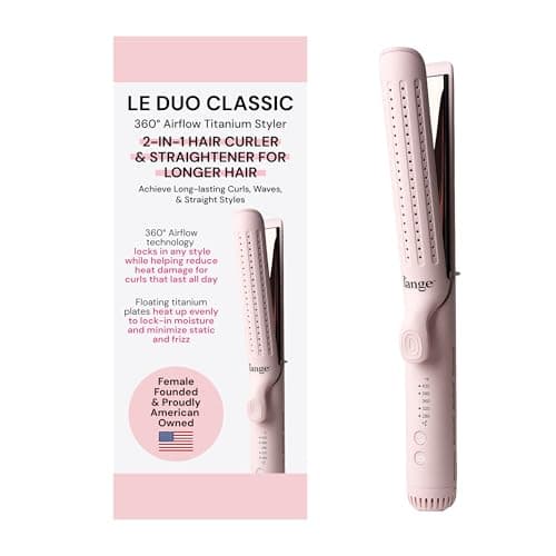 L'ANGE HAIR Le Duo Grande 360° Airflow 2 in 1 Straightener and Curler | 1 Inch Curling Wand & Titanium Flat Iron with 5.3" Plates | Hair Straightener & Curler for Long Hair (Blush)