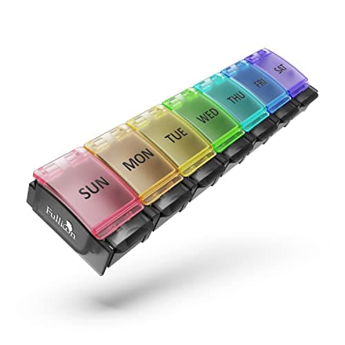 Fullicon Weekly Pill Box Organizer, 7 Day Tablet Boxes for Vitamins and Supplements, Easy to Open Large Medicine Box, Portable Push Button Arthritis Friendly Medication Organizer for Travel