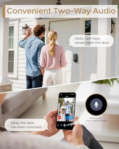Keyless Entry Deadbolt - WiFi Video Smart Lock with Camera, 5-in-1 (Camera+Doorbell+Fingerprint+Keypad), App Control, Two-Way Audio, Waterproof, Easy Installation 5