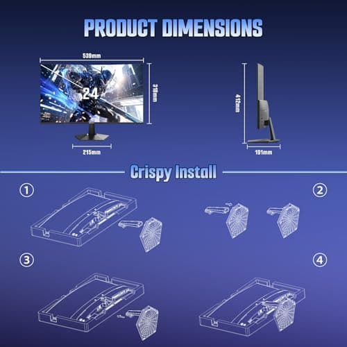 SANSUI 24 Inch Curved 160Hz Gaming Monitor,1500R Curved Gaming Monitor FHD 1080P Computer Monitor,MPRT 1ms Fast VA Display,Freesync,HDR,3000:1, HDMI2.0,DP1.4, VESA Support(ES-G24C1L HDMI Cable Incl.) 9