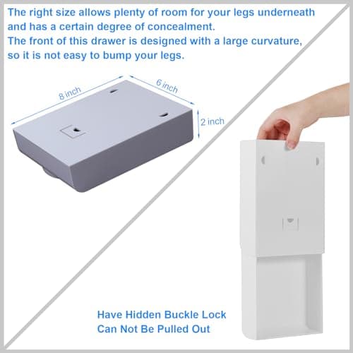 LuluEasy 2 Pack Under Desk Drawer Self-Adhesive Desktop Storage Organizer, Hidden Attachable Slide Out Desk Drawer, Under Table Tray for Pencil Pen Stationery Office Organization, White 5