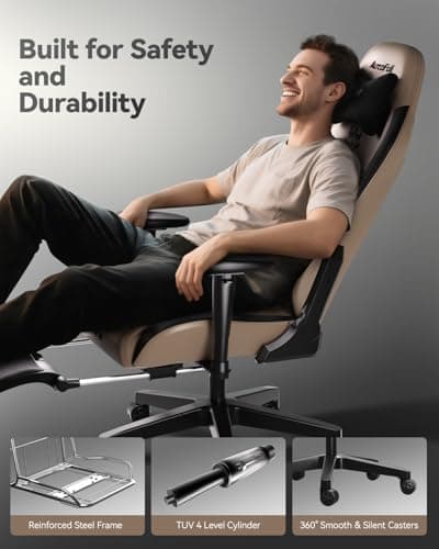 AutoFull C3 Gaming Chair, Racing Style Gaming Chair with Ergonomic Lumbar Support,Adjustable High Back PU Leather PC Chair with Footrest,Brown 9