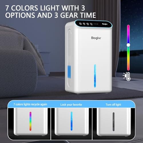 Dehumidifier for Home, 85 OZ Water Tank, (800sq.ft) Small Dehumidifiers for Bathroom Bedroom Basement with Drain Hose, Auto Shut Off, 3 Gear Timer, Sleep Mode, 7 Colors LED Light 6